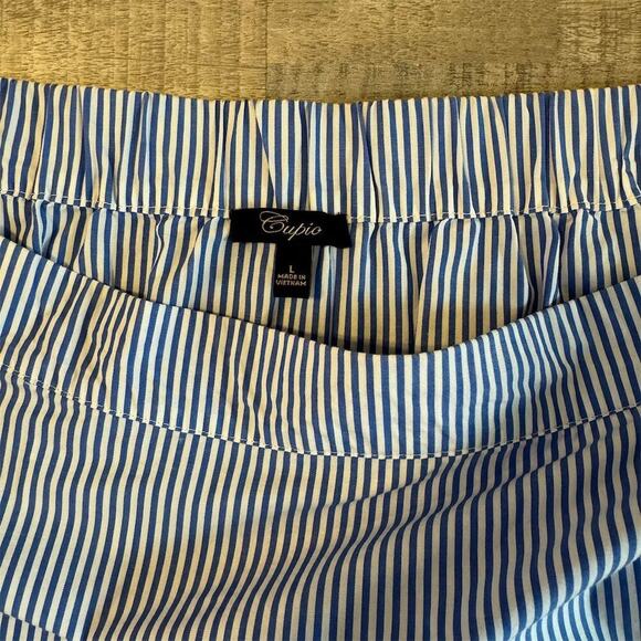 Cupio Womens Stripe Off-Shoulder Blouse Large Blue Bell Sleeve Nautical Preppy - Picture 4 of 6